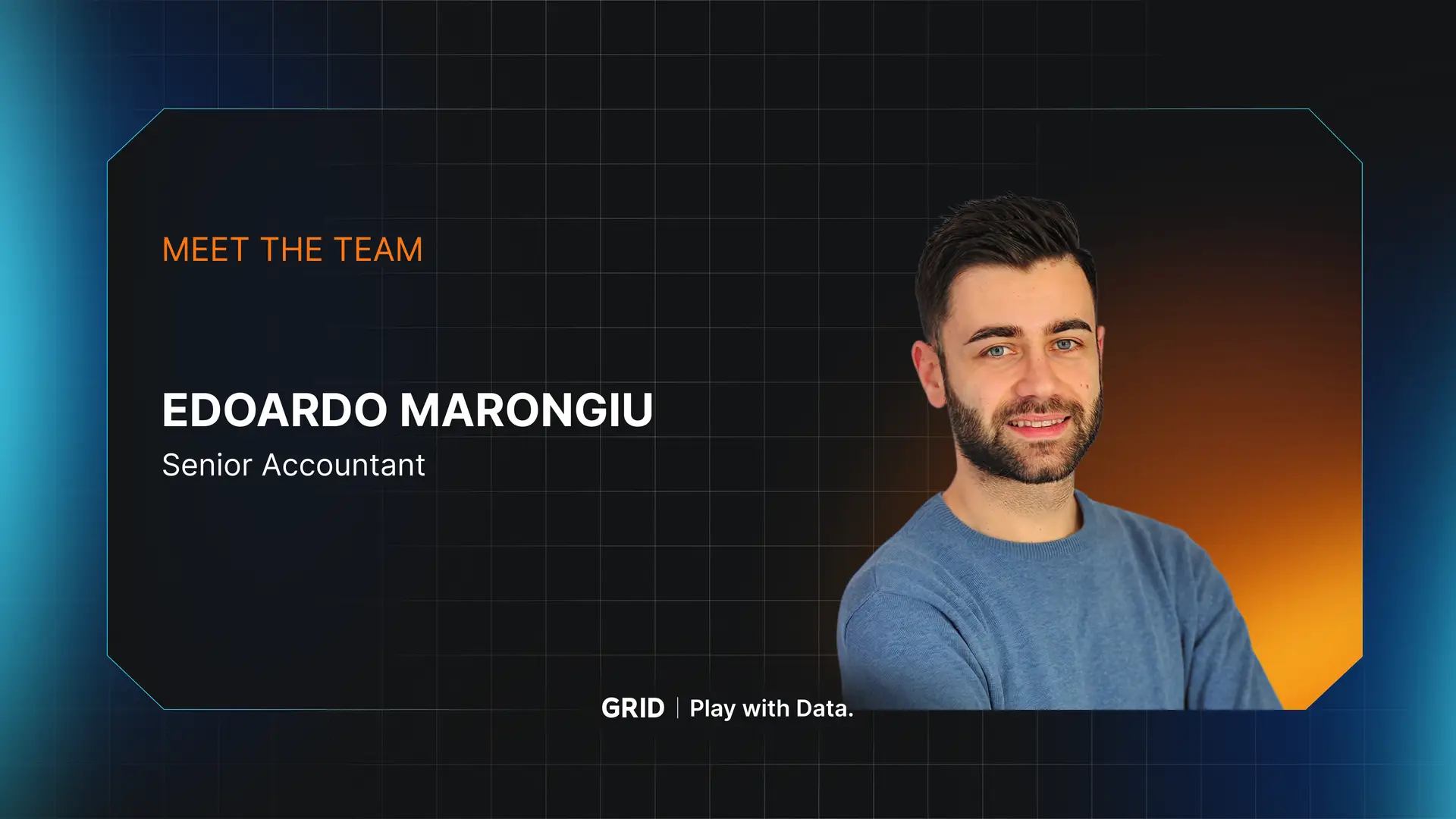Portrait of Edoardo Marongiu, Senior Accountant at GRID, featured in the Meet the Team series.